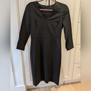 Theory Black Long-Sleeve V-Neck Sheath Dress